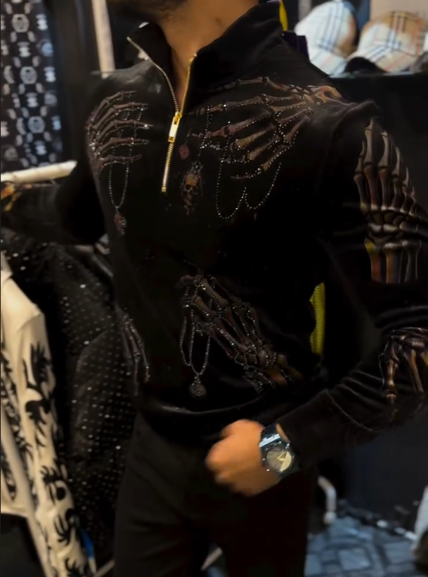 Men's Skeleton Diamond Set Zipper Hoodie