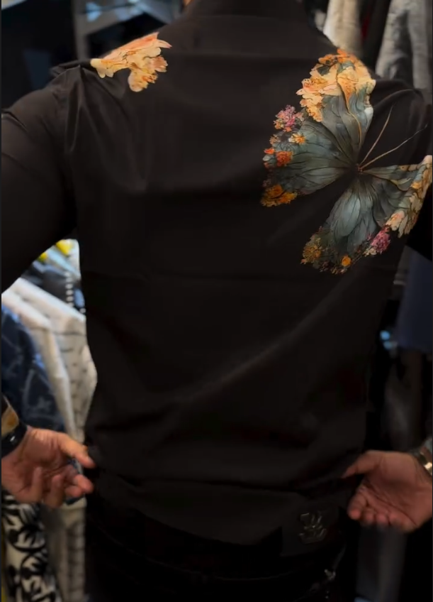 Men's Butterfly Printed Diamond Studded Shirt