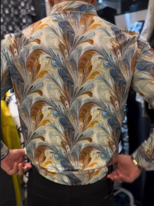 Men's New Feather Printed Diamond Studded Shirt