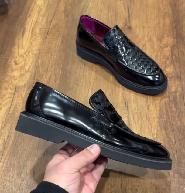 Men's Casual Leather Woven Waffle Shoes