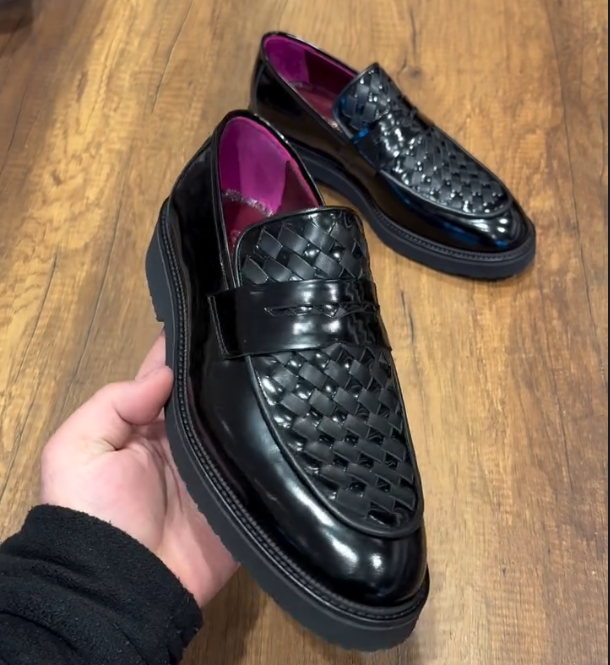 Men's Casual Leather Woven Waffle Shoes