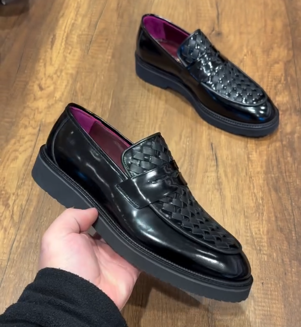 Men's Casual Leather Woven Waffle Shoes