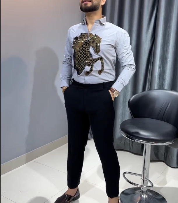 Men's New Rhinestone Running Horse Shirt