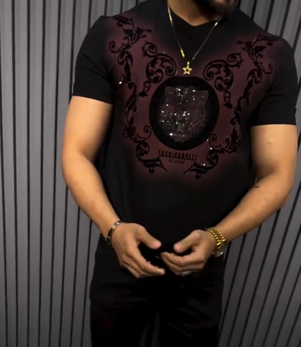 Men's New Ice Silk Hot Diamond Fashion Short Sleeves