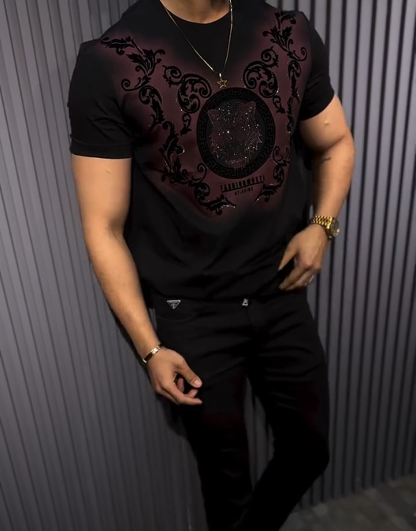 Men's New Ice Silk Hot Diamond Fashion Short Sleeves