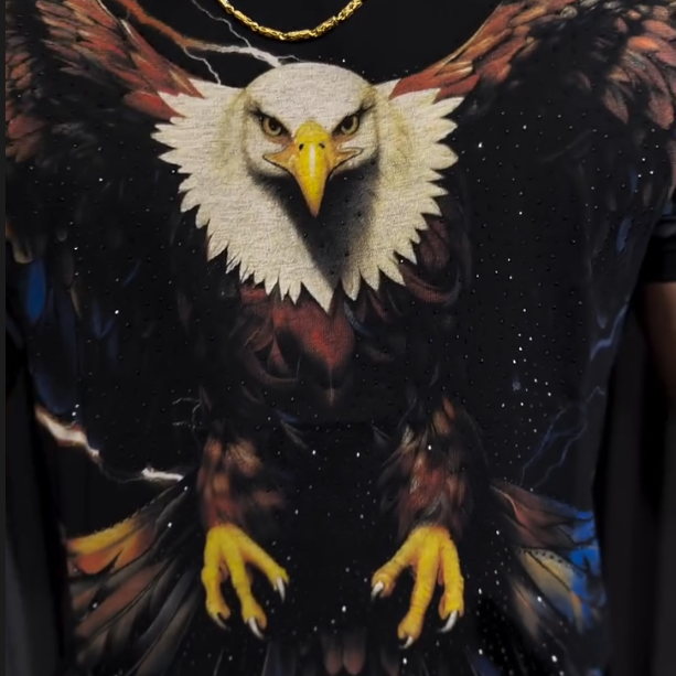 Men's New Eagle Print Hot Diamond Short Sleeved Shirt
