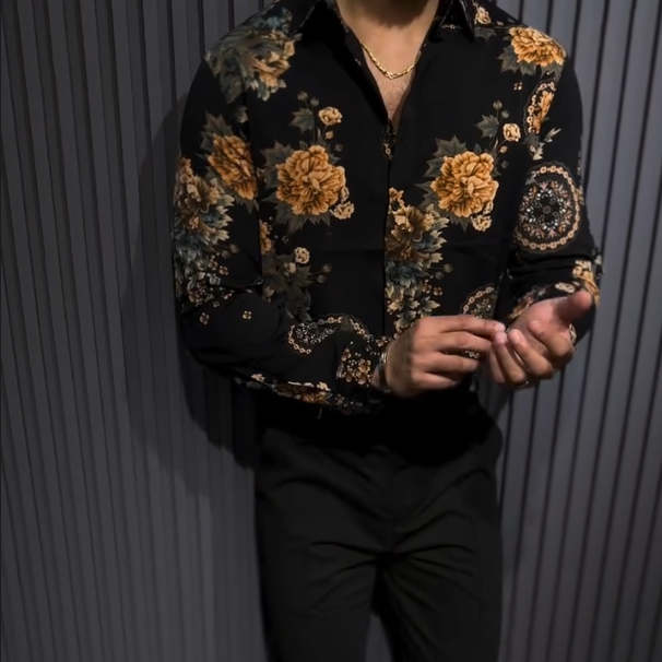 Men's New Ink Peony Print Short Sleeved Shirt
