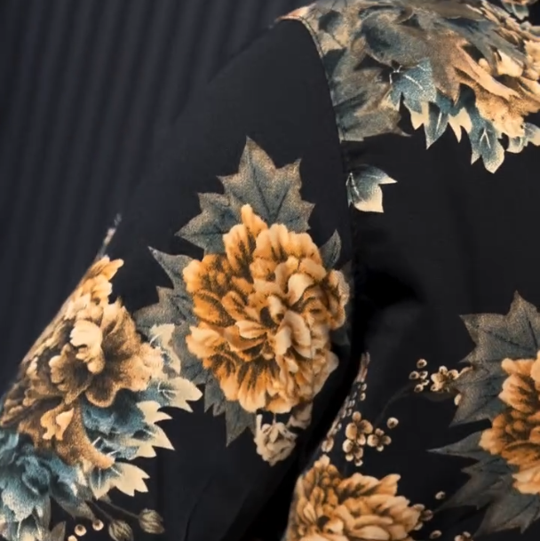 Men's New Ink Peony Print Short Sleeved Shirt