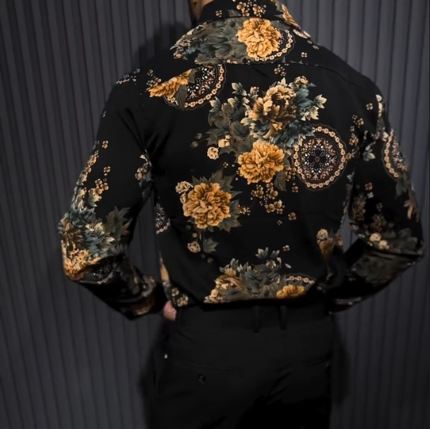 Men's New Ink Peony Print Short Sleeved Shirt