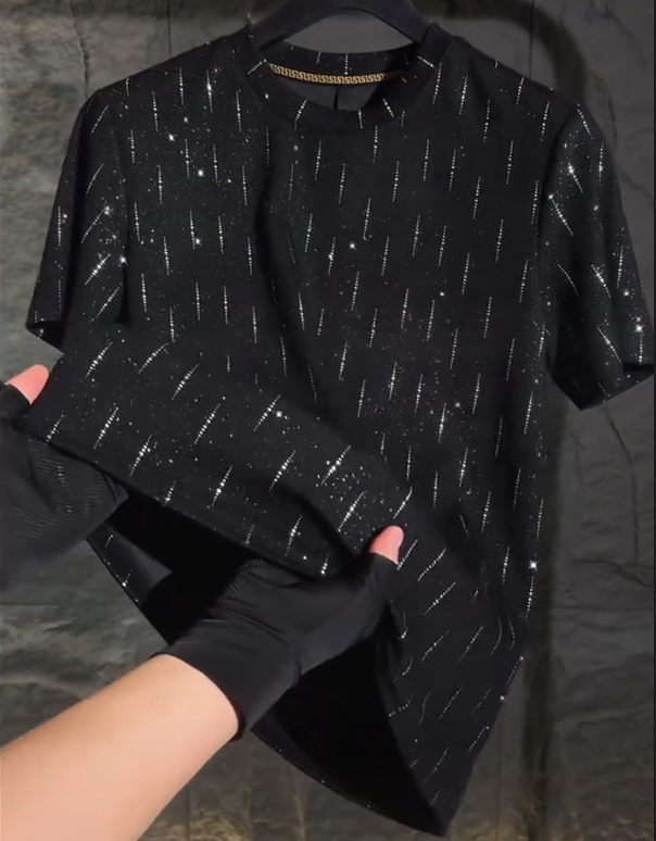 Men's New Meteor Shower Hot Diamond Short Sleeved Shirt
