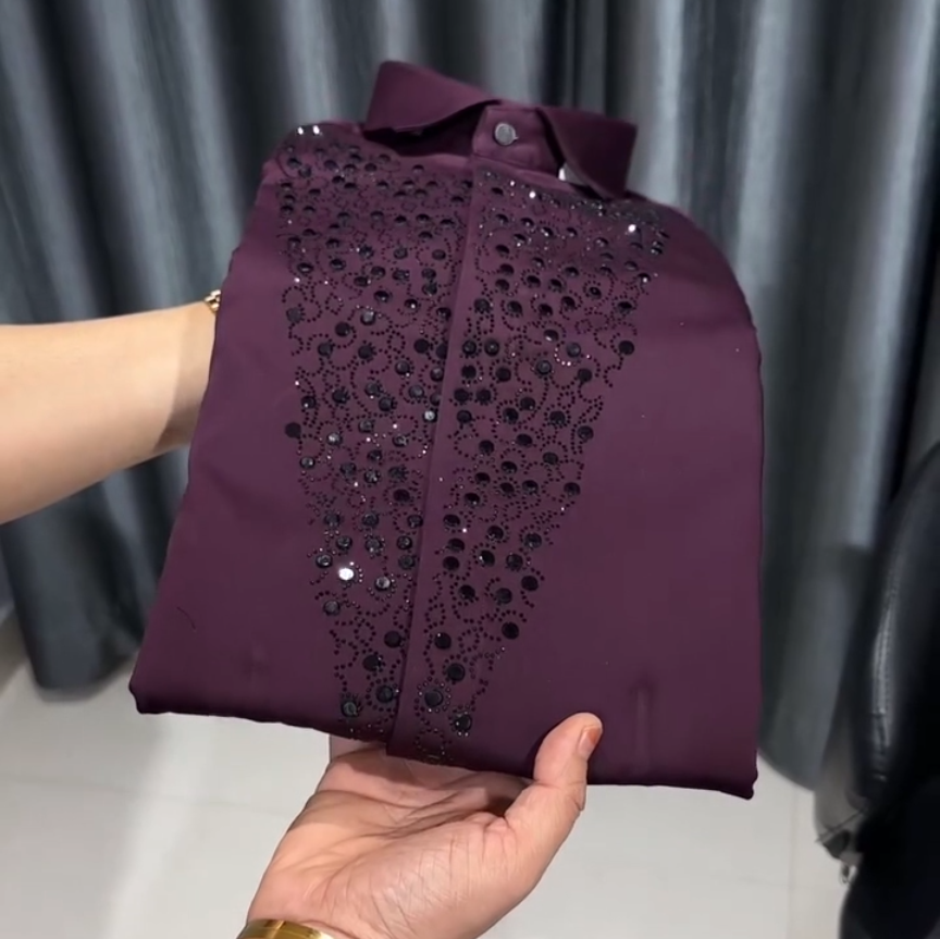 Men's Silk Large Rhinestone Long Sleeved Shirt