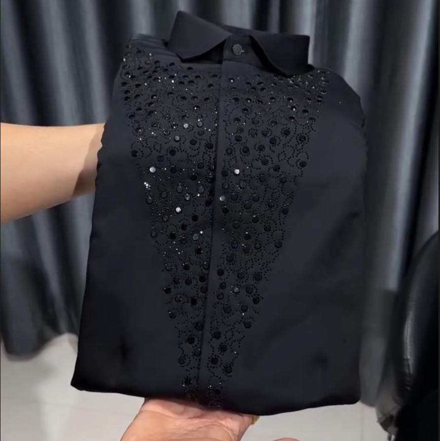 Men's Silk Large Rhinestone Long Sleeved Shirt