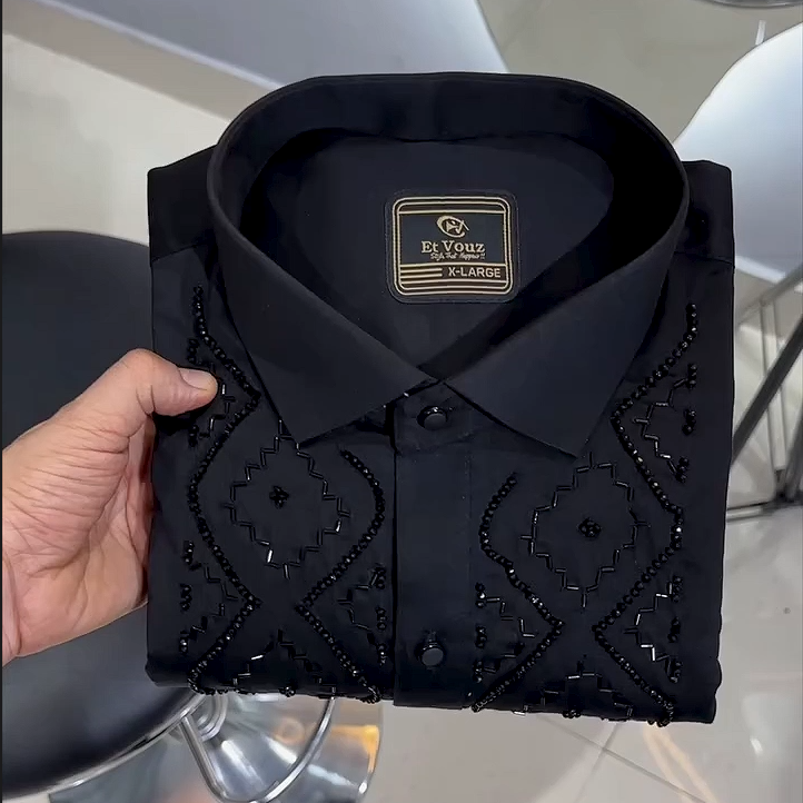 Men's Silk Sparkling Fine Diamond Long Sleeved Shirt