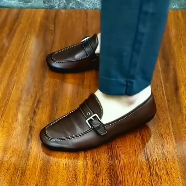 Men's New Buckle Strap Design Soft Leather Shoes