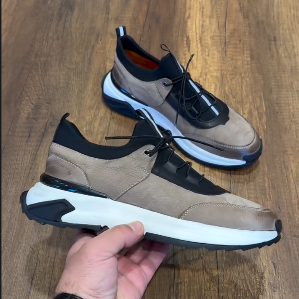 Men's New Cowhide Splicing Breathable Casual Sports Shoes