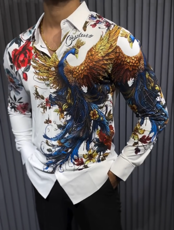 Men's Sparkling Embroidered Printed Long Sleeved Shirt