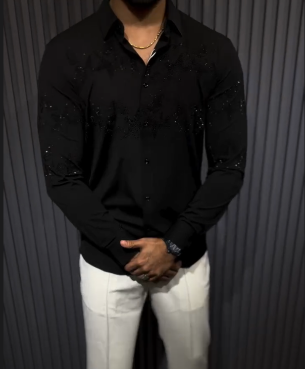 Men's Black Sparkling Long Sleeve Shirt
