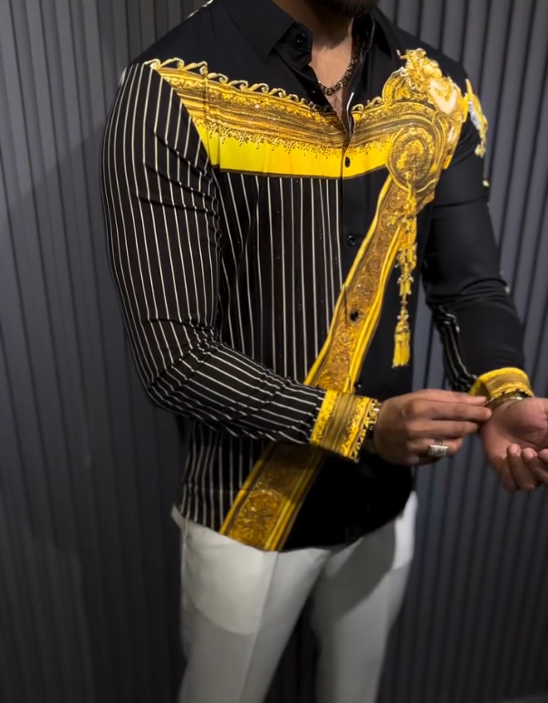 Men's Gold Sparkling Pattern Long Sleeve