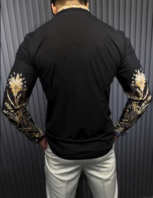 Men's Golden Flower Totem Sparkling Long Sleeve