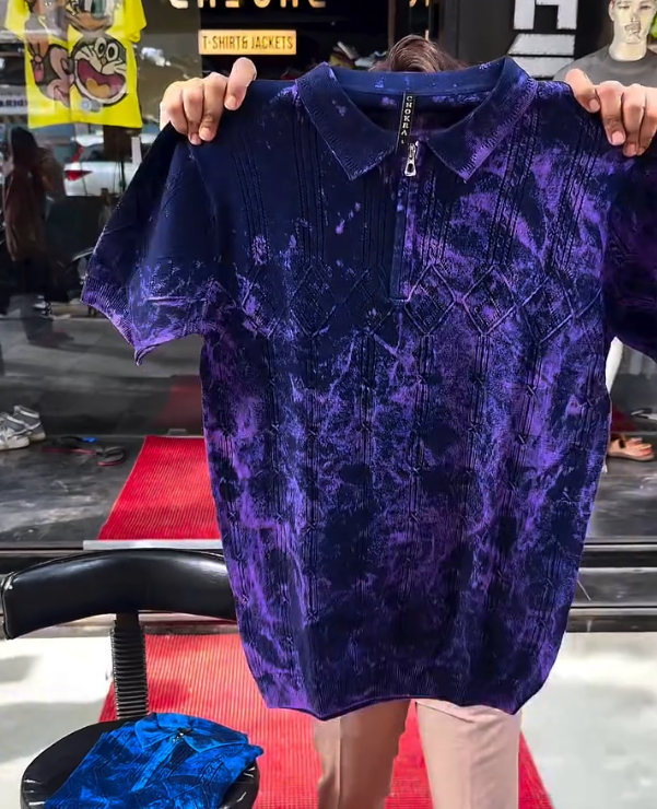 IMPORTED DENIM WASH COLLAR T-SHIRT