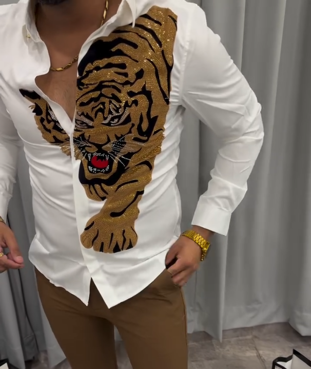 Tiger Glitter Embroidered Long Sleeved Shirt