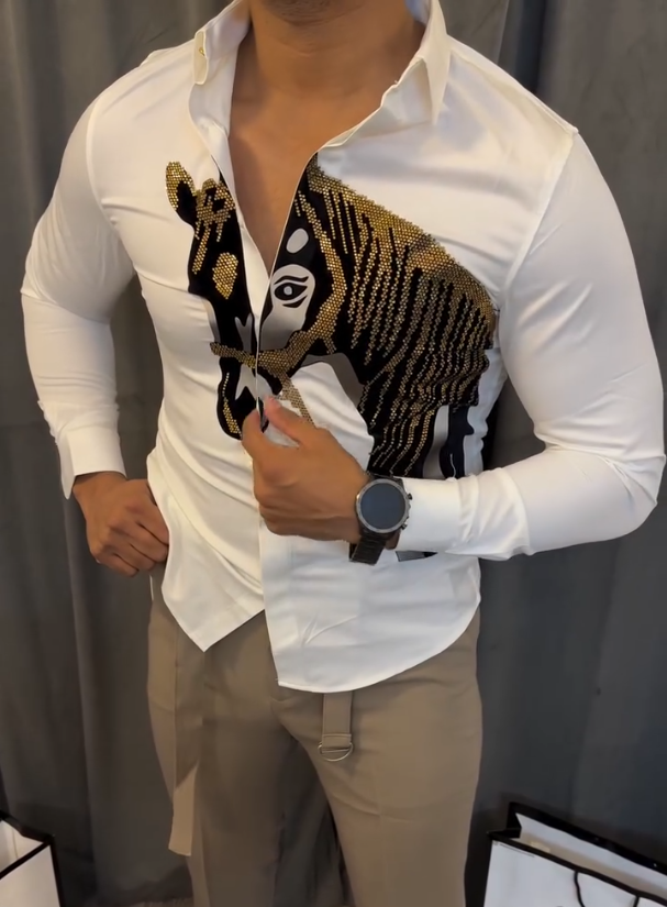 Zebra Glitter Embroidered Long Sleeved Shirt