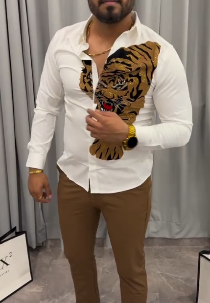 Tiger Glitter Embroidered Long Sleeved Shirt