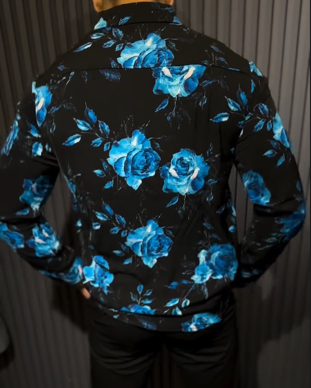 Blue Butterfly Print Long Sleeved Shirt