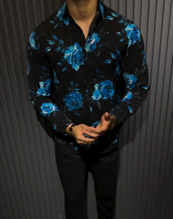 Blue Butterfly Print Long Sleeved Shirt