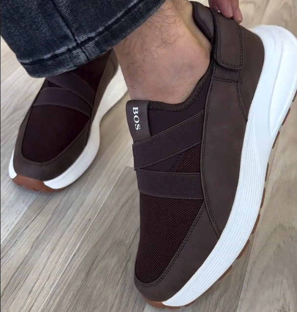 Mesh Strap Splicing Leather Lightweight Casual Shoes