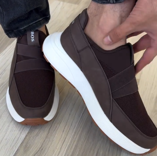 Mesh Strap Splicing Leather Lightweight Casual Shoes