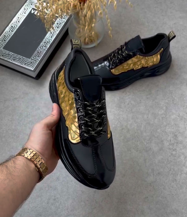 Lacquer Leather Gold Patchwork Soft Soled Casual Shoes