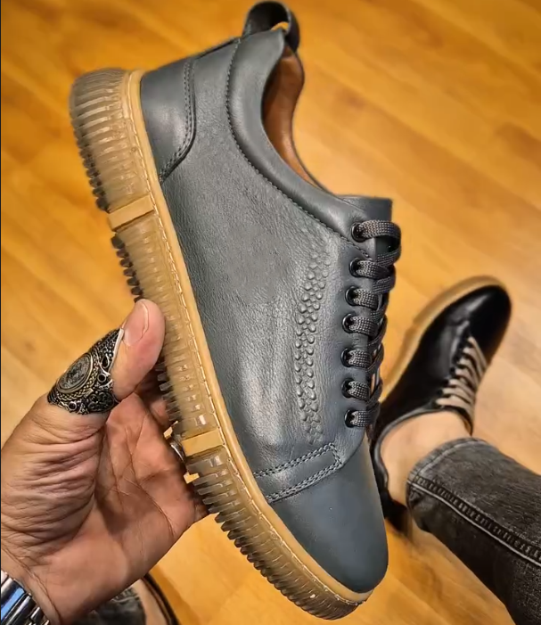 Shiny Leather Rubber Soled Casual Shoes