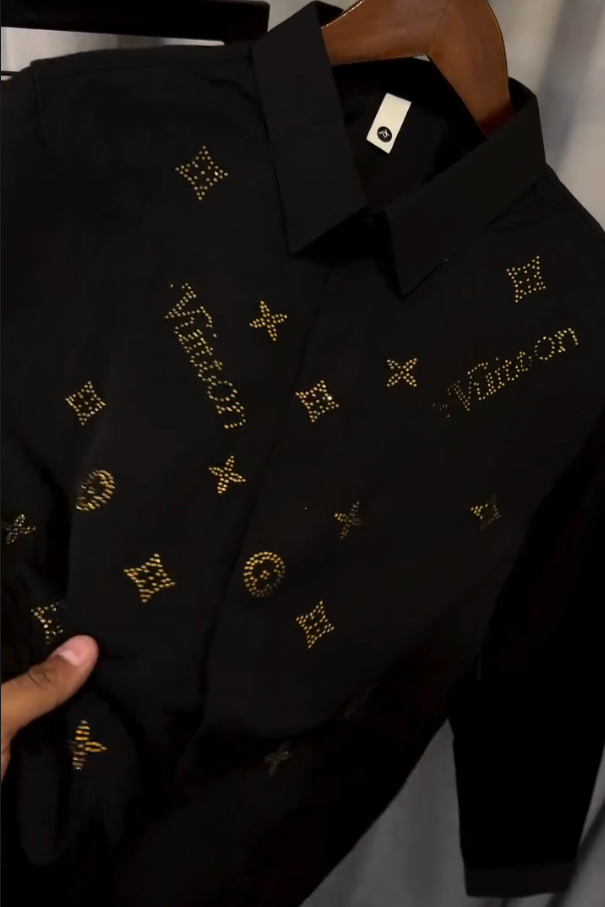 Luxury Gold Printed Long Sleeved Shirt