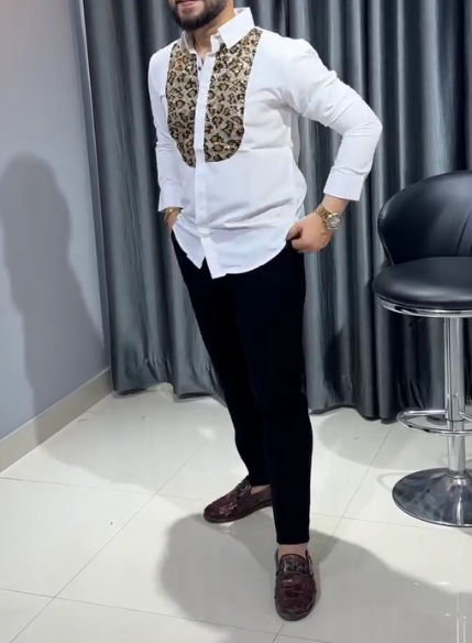Diamond Inlaid Leopard Print Long Sleeved Shirt