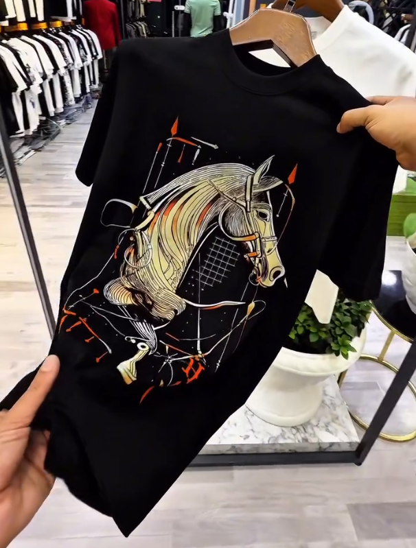 Equestrian Printed Luxury Casual Short Sleeved Shirt