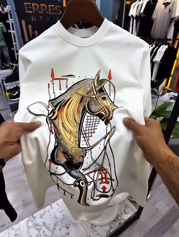 Equestrian Printed Luxury Casual Short Sleeved Shirt