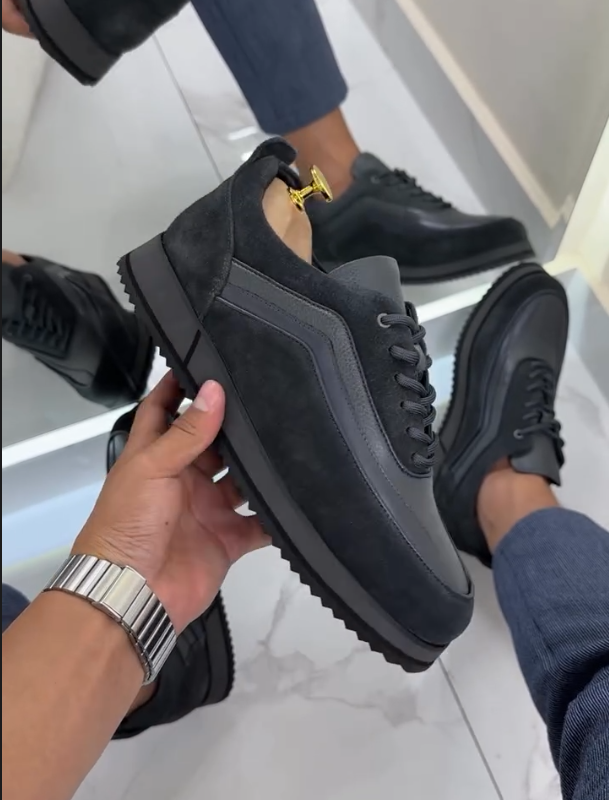 Soft Leather Thick Sole Splicing Casual Shoes