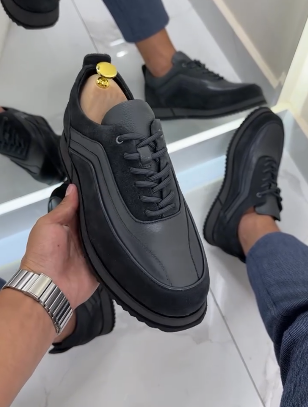 Soft Leather Thick Sole Splicing Casual Shoes