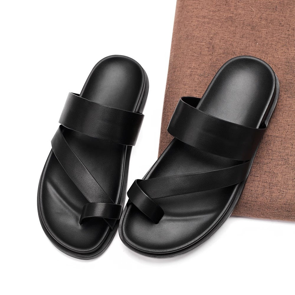 Men's Summer Leather Soft Bottom Beach Fashionable Casual Slippers