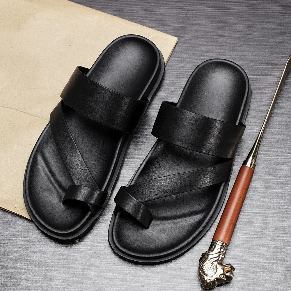 Men's Summer Leather Soft Bottom Beach Fashionable Casual Slippers