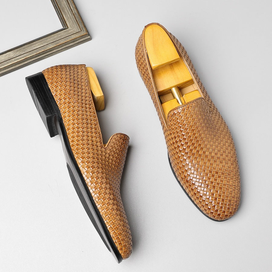 Men's New Cowhide Woven Leather Shoes