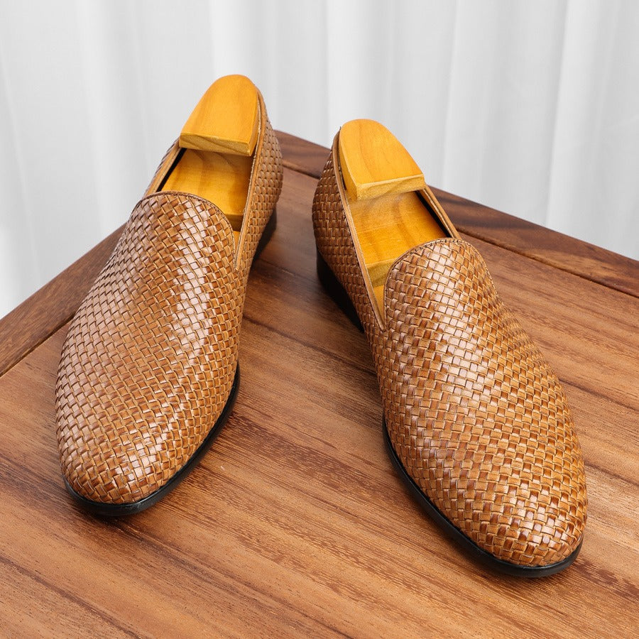 Men's New Cowhide Woven Leather Shoes