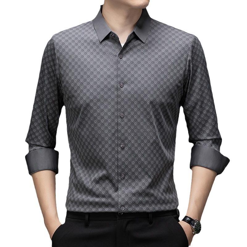 Men's new fashionable and trendy elastic no iron collar seamless slim fit shirt