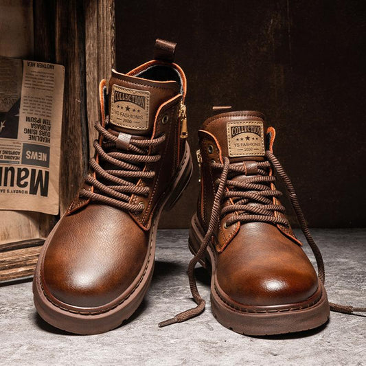 Men's new American style mid top high-end retro work boots