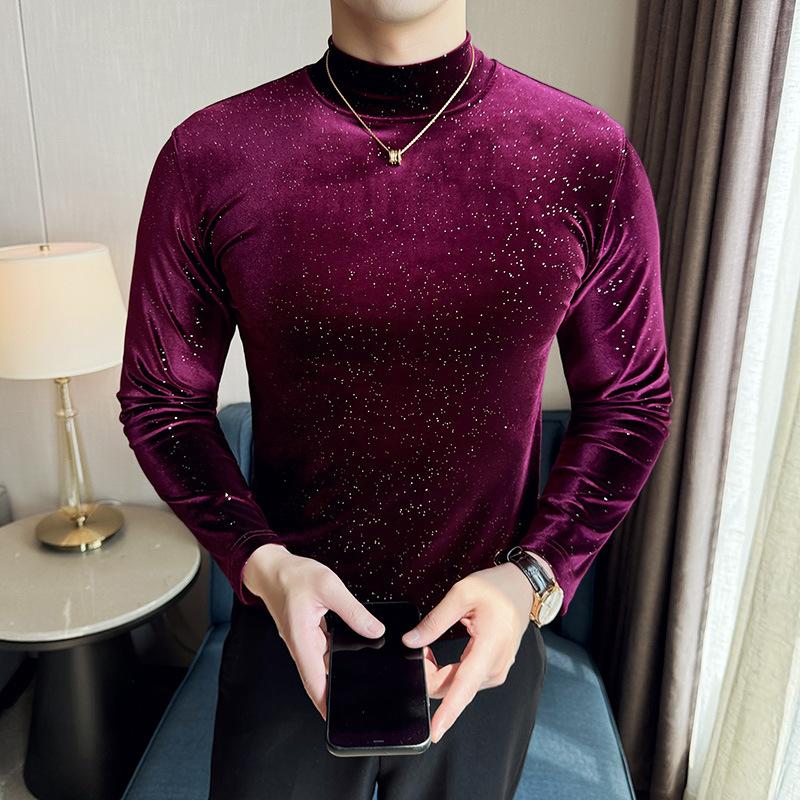 Men's new fashionable semi high neck knitted sweater