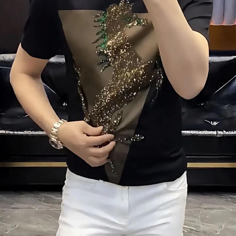 🔥Limited Time Offer 49% OFF🔥Men's Summer New Ice Silk Hot Diamond Short Sleeve