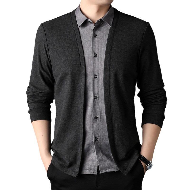 Men's new fake two-piece shirt collar knitted cardigan