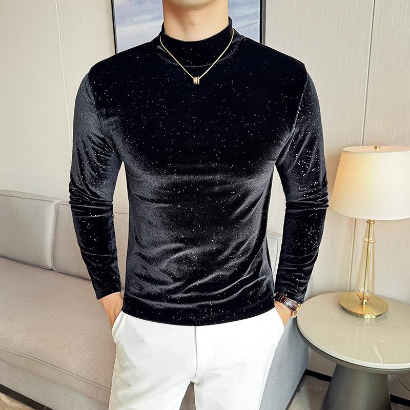 Men's new fashionable semi high neck knitted sweater