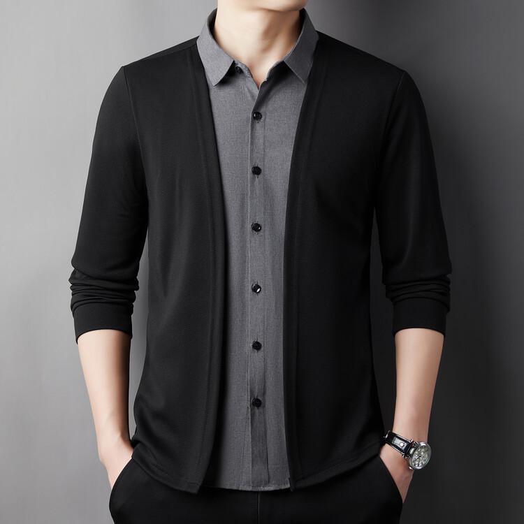 Men's new fake two-piece shirt collar knitted cardigan